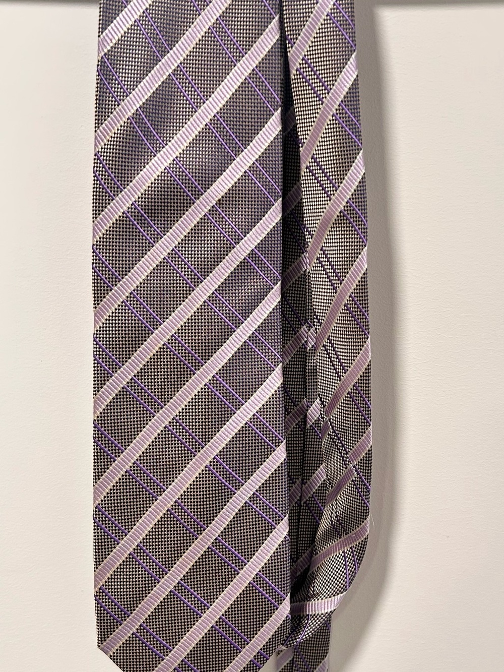 Valerio Garati Pure Silk Tie with Lavender and Purple Windowpane